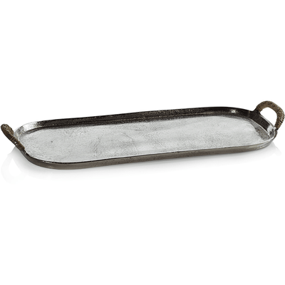 Praslin Raw Aluminum Tray with Cane Wrapped Handles - MARCUS
