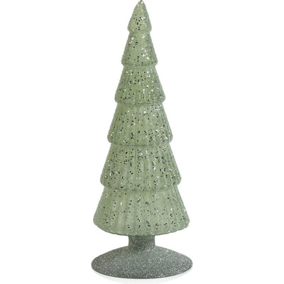 Amaryllis Light Green Glass Tree on Silver Glitter Base, Set of 2