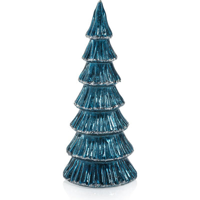 Lucian Blue LED Glass Holiday Tabletop Trees, Set of 2