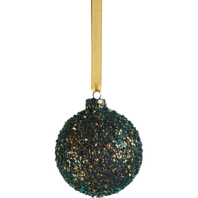 Textured  Green Glass Ball Ornaments, Set of 6
