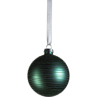 Matt Green Glass Ball Ornaments with Glitter, Set of 6
