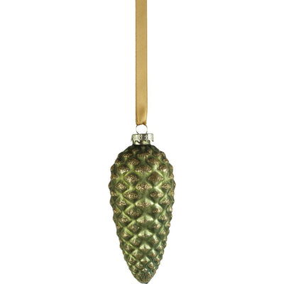 Cariad Green Glass Pine Cone Ornaments, Set of 6