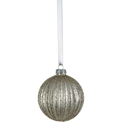 Matt Antique Silver Ribbed Holiday Ball Ornaments, Set of 6