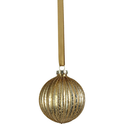Matt Antique Gold Ribbed Holiday Ball Ornaments, Set of 6