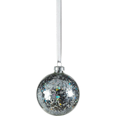 Silver Confetti Glass Holiday Ball Ornaments, Set of 6