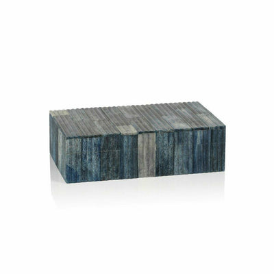Prato Ribbed Blue Bone Inlay Decorative Box - MARCUS