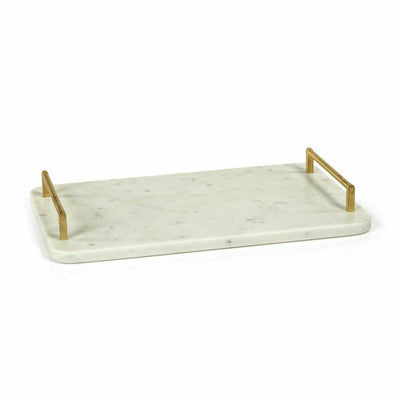 Kavala 14.75" Long Marble Tray with Gold Metal Handles - MARCUS