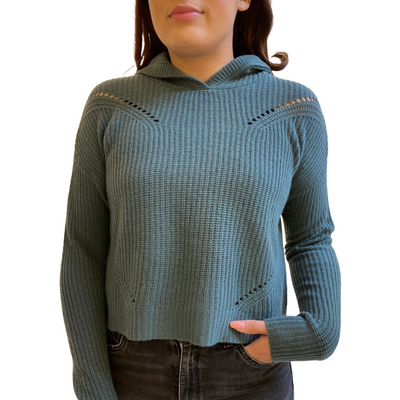 Model wearing cropped shaker hoodie malitia