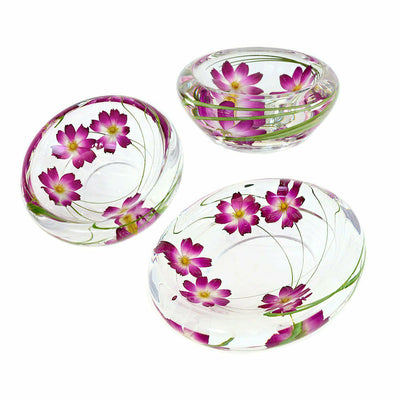 Emilio Robba's set of three purple cosmos glass flower bowls