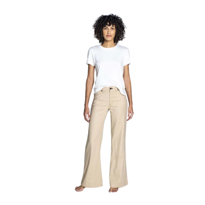 MODEL WEARING ASKK NY JUNIPER WIDE LEG IN KHAKI LINEN