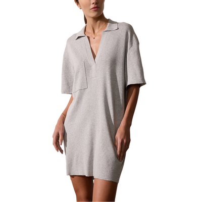 MODEL WEARING FAI MINI DRESS IN GREY MELANGE