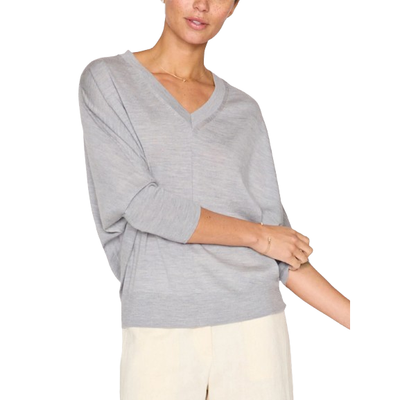 model wearing brochu walker ursa knit top in mineral grey melange