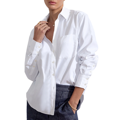 Model wearing everyday shirt in color WHITE
