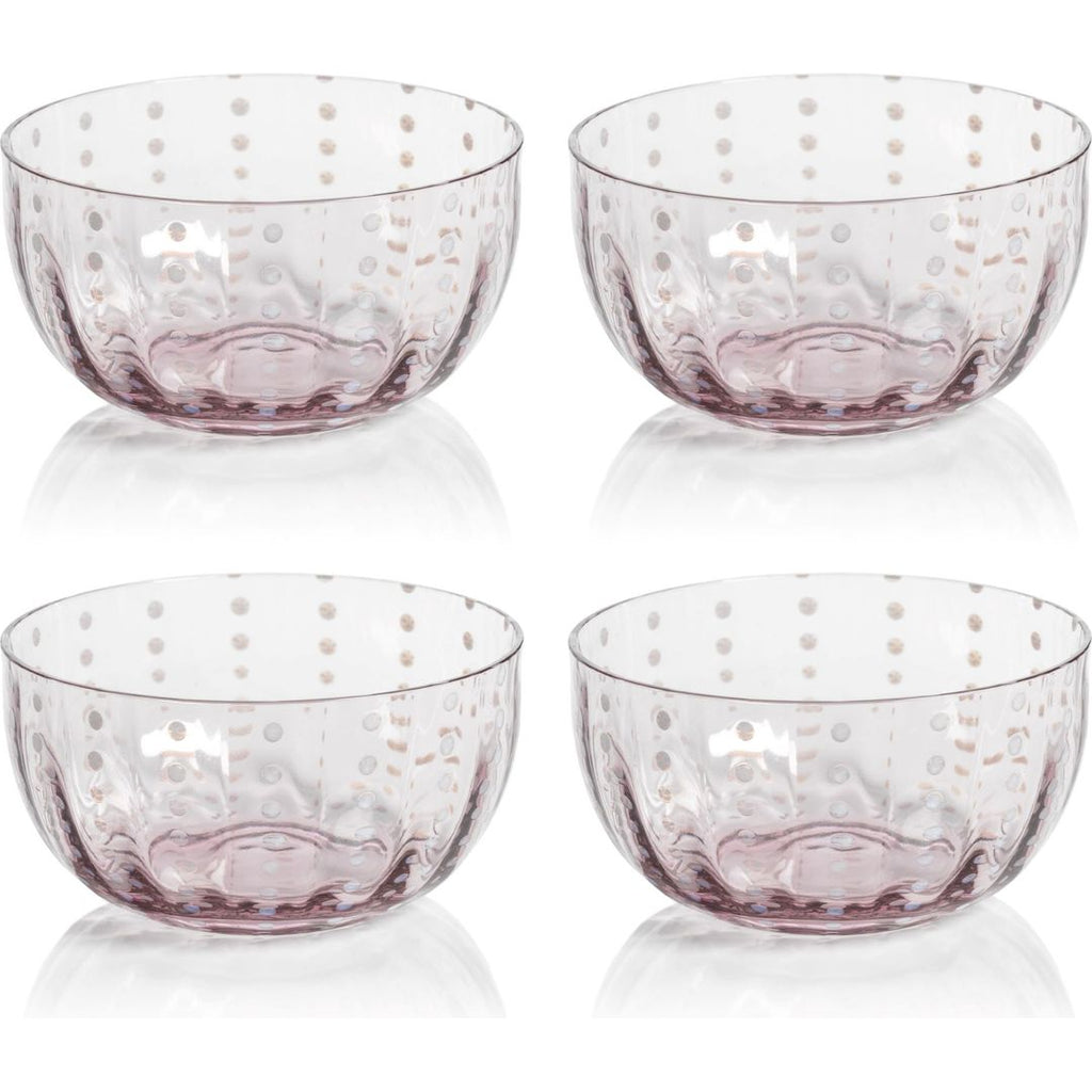 Pink Pescara White Dot Condiment Glass Bowls, Set of 4 by Zodax