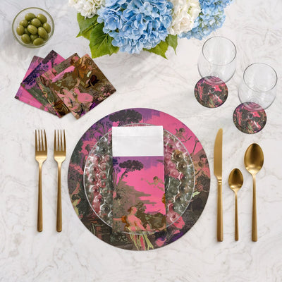 Cyprus Picnic Pop Pink Vegan Leather Round Pebble Placemat - nicolettemayer.com