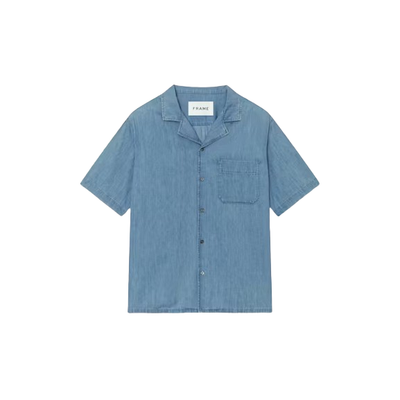FRAME CHAMBRAY CAMP COLLAR SHIRT IN COLOR MIDLAND