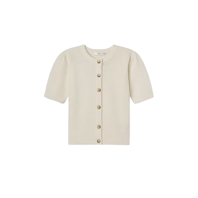 FRAME SHRUNKEN SHORT SLEEVE CARDIGAN IN CREAM