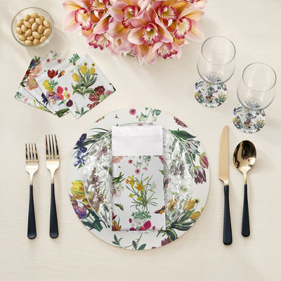 Flora Fauna White Vegan Leather Round Pebble Placemat - nicolettemayer.com