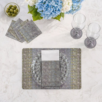 Iznik Gold Purple Vegan Leather Rectangle Pebble Placemat - nicolettemayer.com