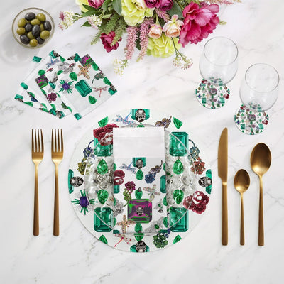 Jewel Box Emeralds White 16" Round Pebble Placemat Set of 4 - nicolettemayer.com