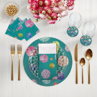 Jewel Cyan Vegan Leather Round Pebble Placemat - nicolettemayer.com