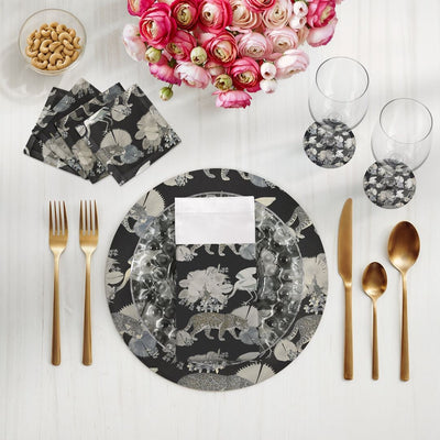 Leopard Walk Black Vegan Leather Round Pebble Placemat - nicolettemayer.com