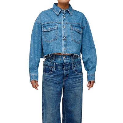 MOUSSY VINTAGE WESTERNCROPPED SHIRT IN BLUE