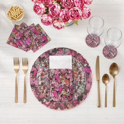 Mariposa Pink Vegan Leather Round Pebble Placemat - nicolettemayer.com