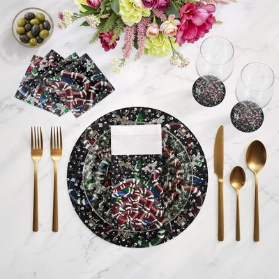 Ouroboros-Skull-sBlack-16"-Round-Pebble-Placemat-Set-of-4 - nicolettemayer.com