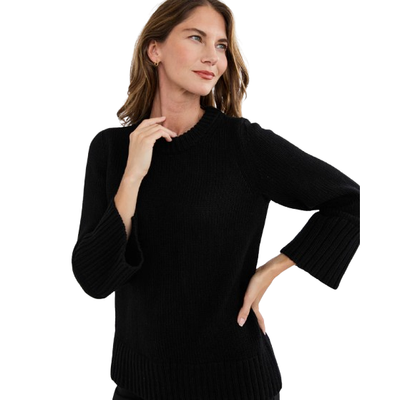 MODEL WEARING STATE OF COTTON NYC KITTERY SWEATER IN BLACK