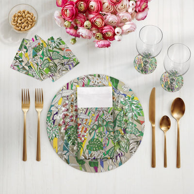 Sabi Jungle Beige Vegan Leather Round Pebble Placemat - nicolettemayer.com