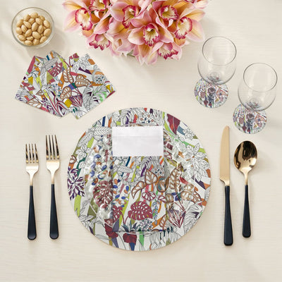 Sabi Jungle Cherry Vegan Leather Round Pebble Placemat - nicolettemayer.com
