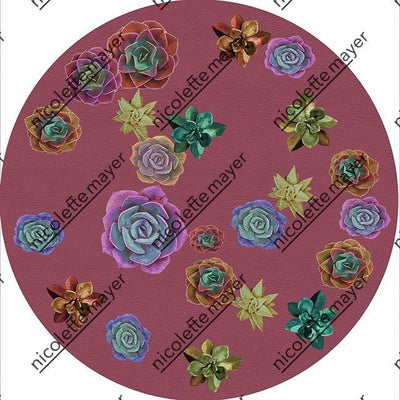 Succulents Floating Mauve 16" Round Pebble Placemat Set of 4 - nicolettemayer.com