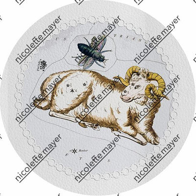 Zodiac Aries White 16" Round Pebble Placemat Set of 4 - nicolettemayer.com