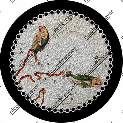 Zodiac Pisces Black 16" Round Pebble Placemat Set of 4 - nicolettemayer.com