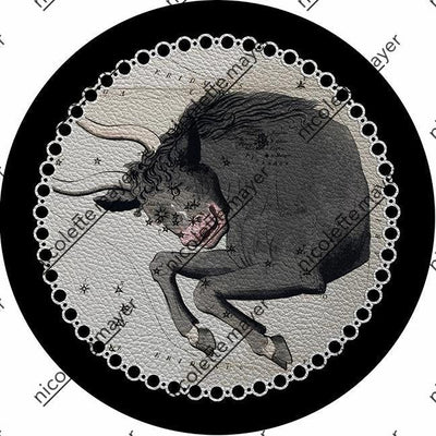 Zodiac Taurus Black 16" Round Pebble Placemat Set of 4 - nicolettemayer.com