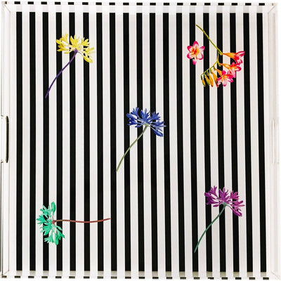 BLACK FLORAL STRIPES 18X18 ACRYLIC TRAY - nicolettemayer.com