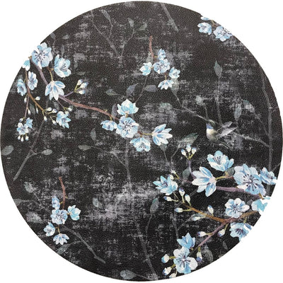 Blossom Fantasia Black Blue 16 Round Pebble Placemats, Set Of 4 - nicolettemayer.com