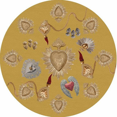 Ex Vote Sacred Hearts Gold 16" Round Pebble Placemat Set of 4 - nicolettemayer.com