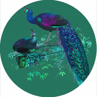 Family Pheasants Peacock 16" Round Pebble Placemat Set of 4 - nicolettemayer.com