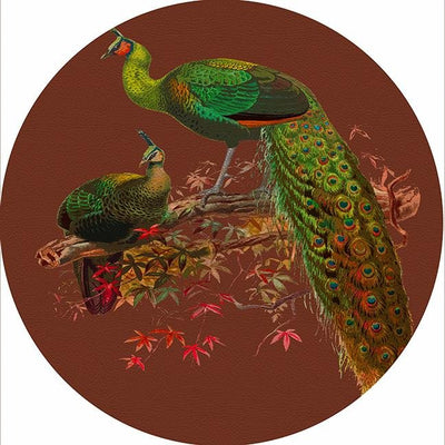 Family Pheasants Rust 16" Round Pebble Placemat Set of 4 - nicolettemayer.com