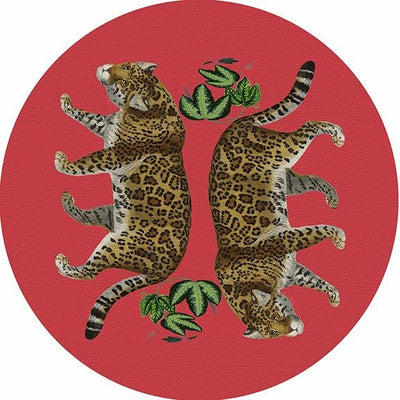 Leopard Seeing Double Crimson 16" Round Pebble Placemat Set of 4 - nicolettemayer.com