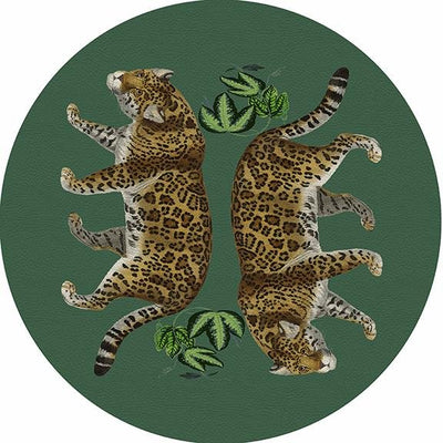 Leopard Seeing Double Evergreen 16" Round Pebble Placemat Set of 4 - nicolettemayer.com