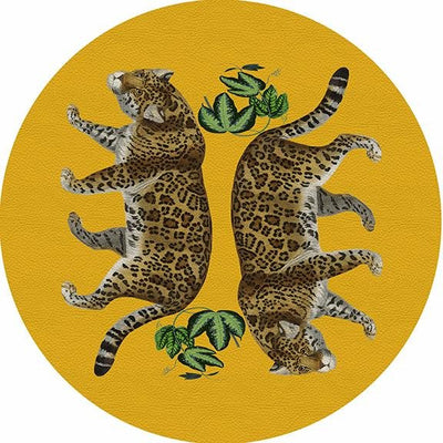 Leopard Seeing Double Yellow 16" Round Pebble Placemat Set of 4 - nicolettemayer.com