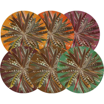 Pheasant Feathers A Set of 16" Round Pebble Placemat, Set of 6 - nicolettemayer.com