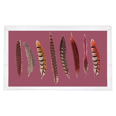 Pheasant Feathers Mauve 22.5X14.5 Acrylic Tray - nicolettemayer.com