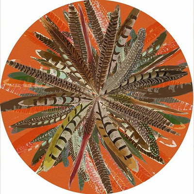 Pheasant Feathers Orange 16" Round Pebble Placemat Set of 4 - nicolettemayer.com