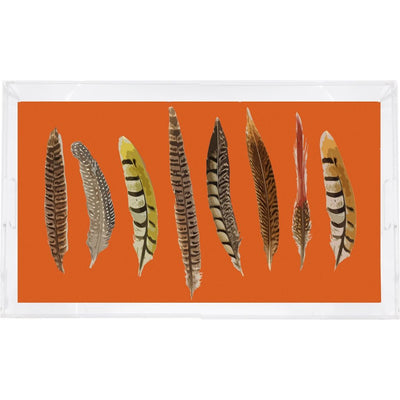 Pheasant Feathers Orange 22.5X14.5 Acrylic Tray - nicolettemayer.com