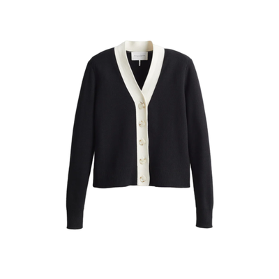 STATE OF COTTON NYC PERRY TIPPED CARDIGAN IN BLACK/IVORY