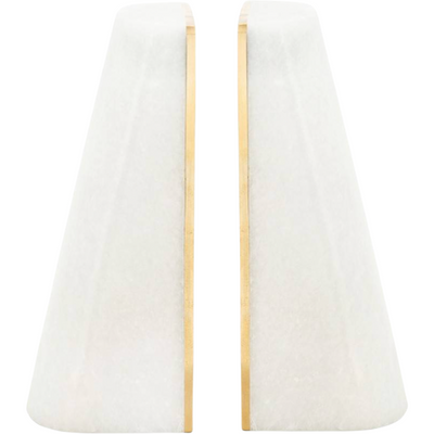 Two slanted book ends white with gold rimming